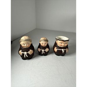 Vtg Friar Tuck Salt And Pepper Shaker Set And Individual Creamer